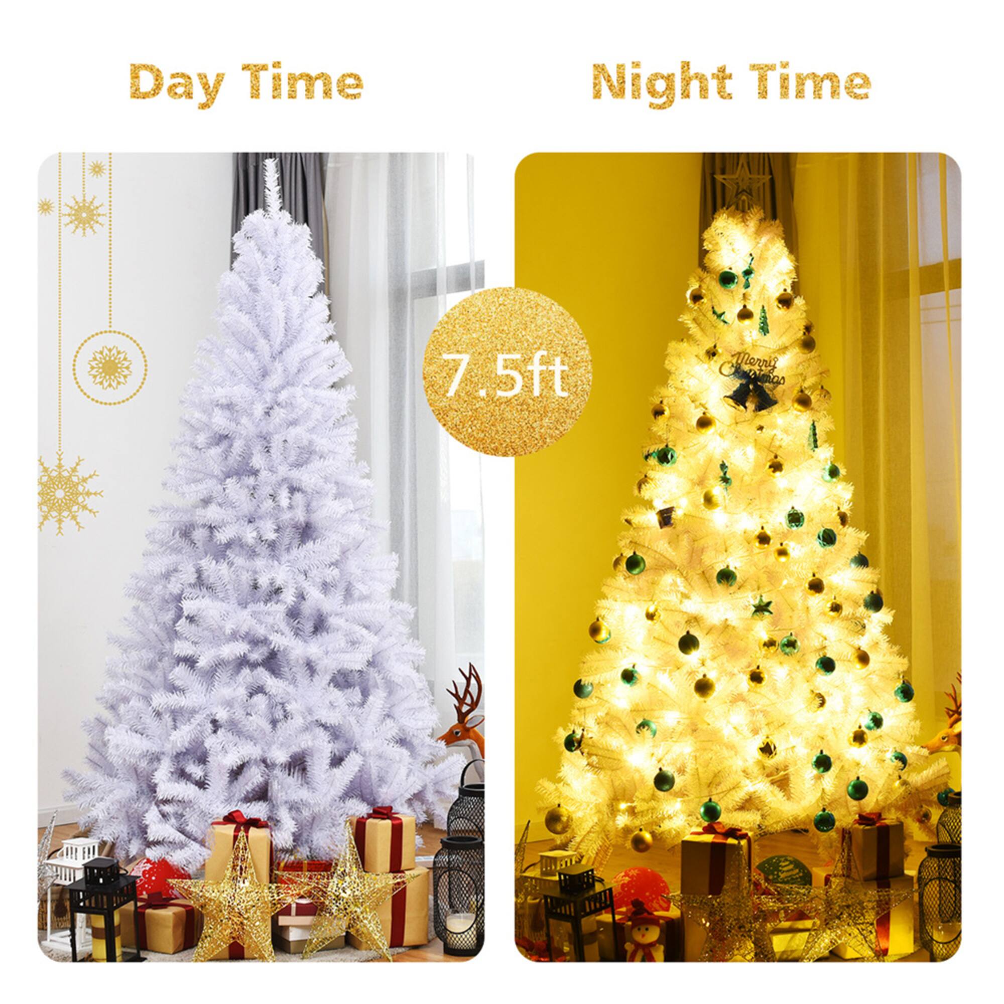 Costway 7.5ft. Unlit White Pine Artificial Christmas Tree